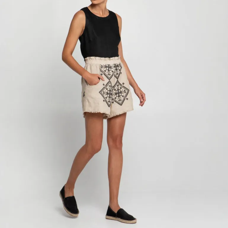 GREEK ARCHAIC KORI Lefkada Shorts in Beige/Black
