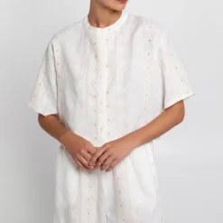 GREEK ARCHAIC KORI Pixel Shirt in White/Ecru Gold