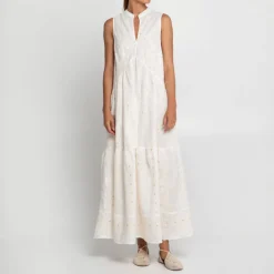 GREEK ARCHAIC KORI Pixel Wimbledon Dress in White/Ecru Gold