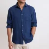 HARTFORD L/S Paul Linen Shirt in Deep Blue