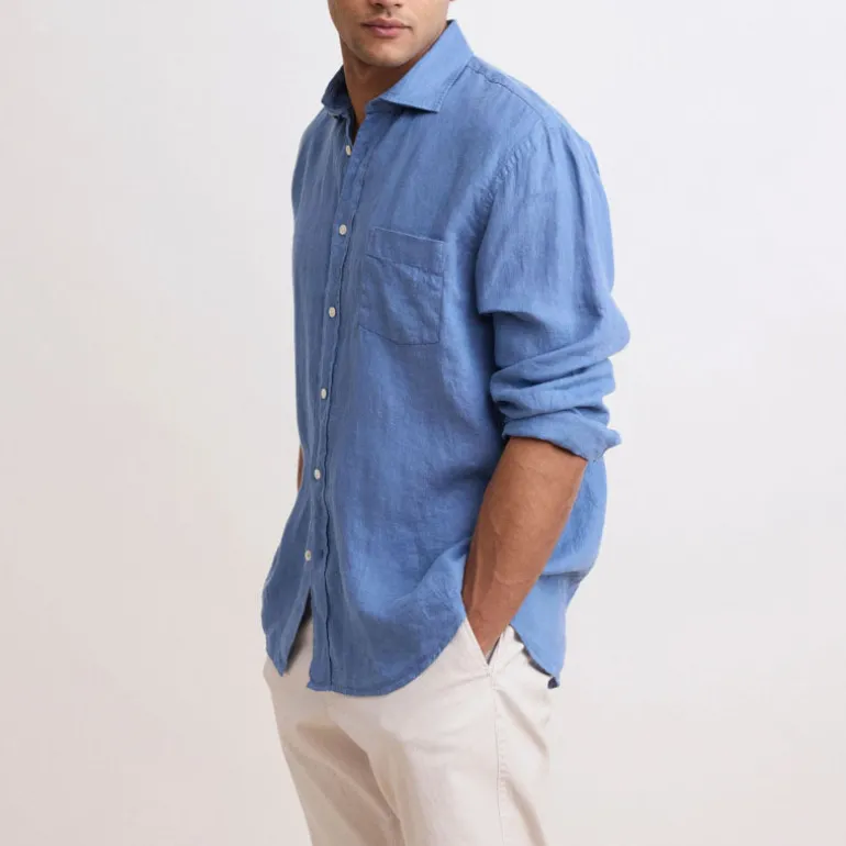 HARTFORD L/S Paul Linen Shirt in Nautic Blue