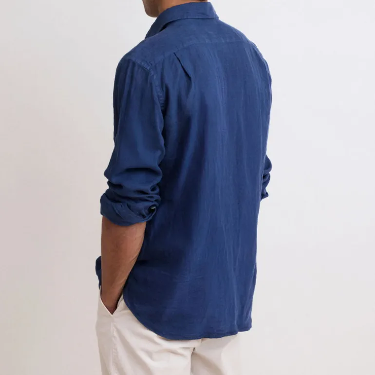 HARTFORD L/S Paul Linen Shirt in Deep Blue