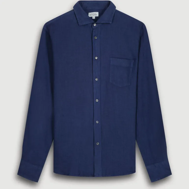 HARTFORD L/S Paul Linen Shirt in Deep Blue