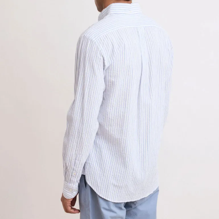 HARTFORD L/S Pitt Seersucker Shirt in Blue/White