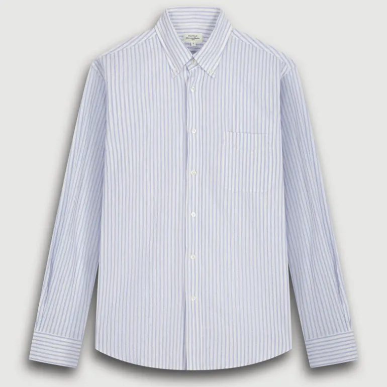 HARTFORD L/S Pitt Seersucker Shirt in Blue/White