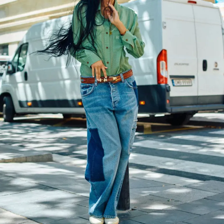 HEYANNO MMHPure Deconstructed Jeans in Light Blue