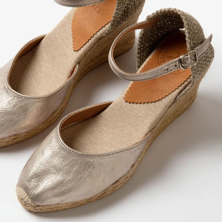 High Mary Jane Metallic Espadrille in Champagne | Collen and Clare | Collen and Clare