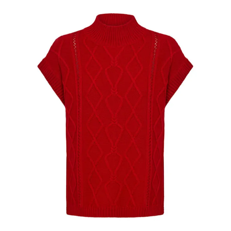 IRIS & WOOL Heart Cable Vest in True Red