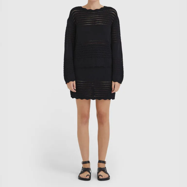 IRIS & WOOL Margot Crochet Sweater in Black