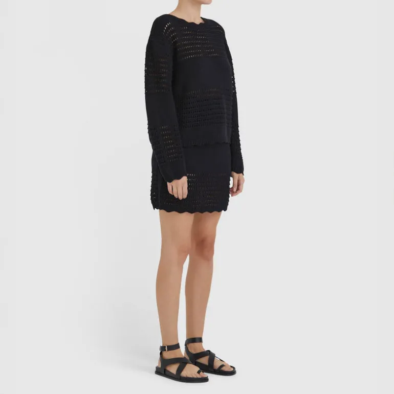 IRIS & WOOL Margot Crochet Sweater in Black