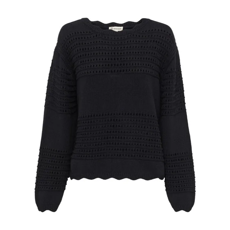 IRIS & WOOL Margot Crochet Sweater in Black
