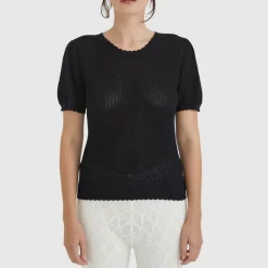 IRIS & WOOL Ruby Pointelle Top in Black