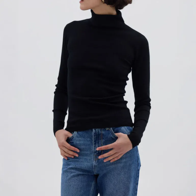 IRIS & WOOL Wool Roll Neck in Black