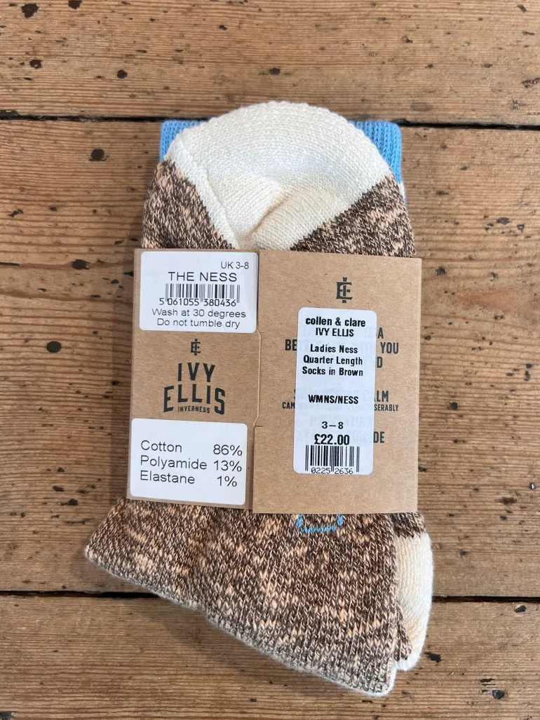 IVY ELLIS Ladies Ness Quarter Length Socks in Brown