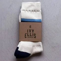 IVY ELLIS Mens Carlos Crew Length Socks in White/Blue/Red