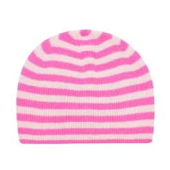 Jumper 1234 Narrow Stripe Rib Beanie in Hot Pink/Cream