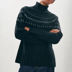Jumper 1234 Rib Ski Roll Collar Knit in Black/Cream