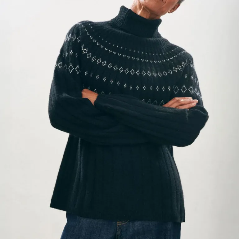 Jumper 1234 Rib Ski Roll Collar Knit in Black/Cream