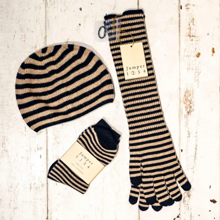 Jumper 1234 Stripe Socks in Navy/ Light Brown