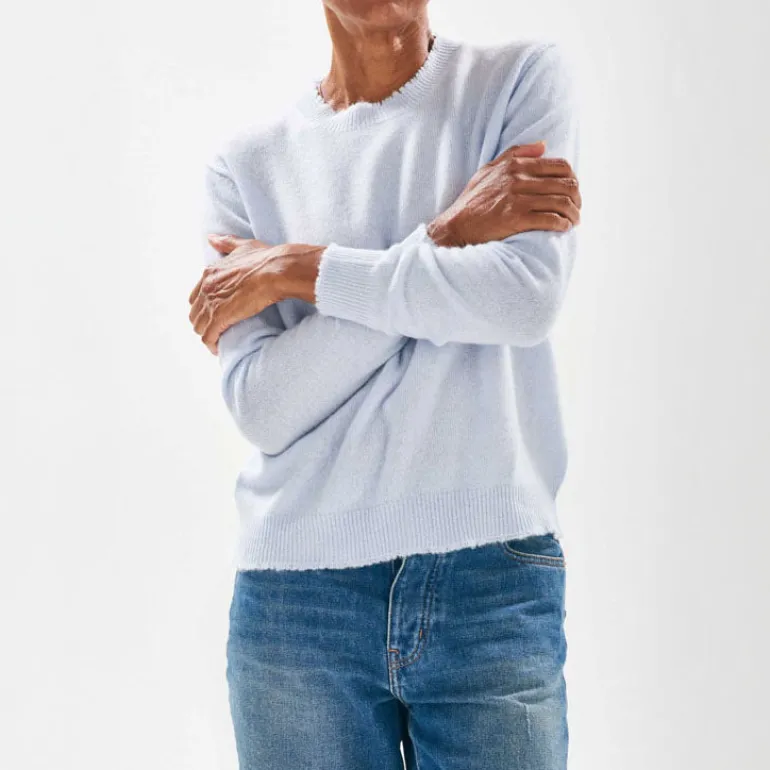 JUMPER1234 Distressed Crew in Pale Blue
