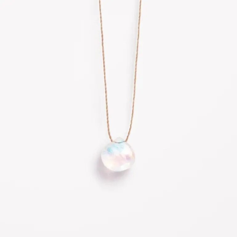 June Fine Cord Birthstone Necklace in Rainbow Moonstone | Collen and Clare