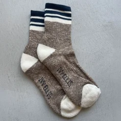 Ladies Sandwood Slubbed Socks in Brown Marl/Navy | Collen and Clare