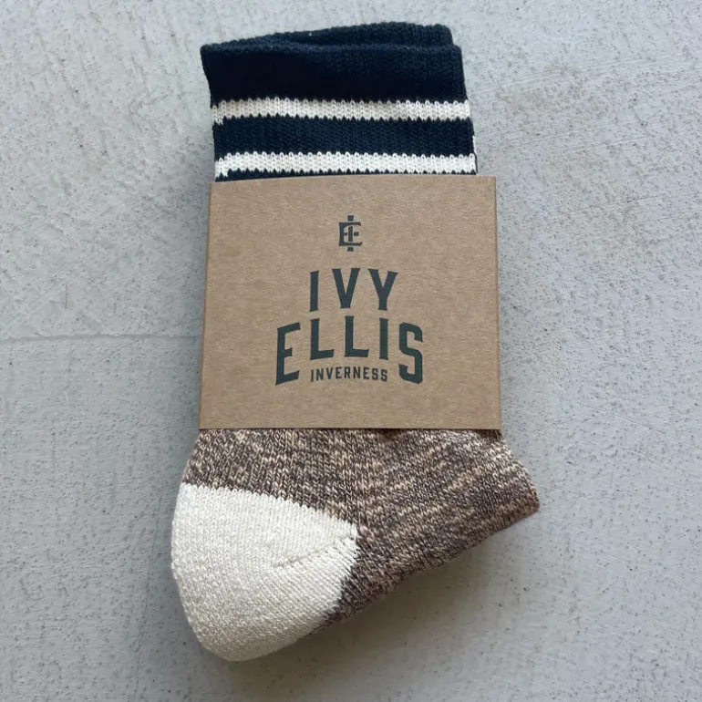 Ladies Sandwood Slubbed Socks in Brown Marl/Navy | Collen and Clare