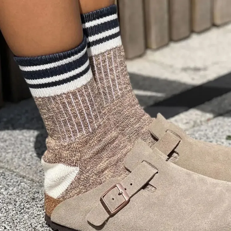 Ladies Sandwood Slubbed Socks in Brown Marl/Navy | Collen and Clare