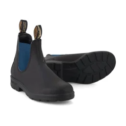 1917 Leather Boots with Blue Elastic in Voltan Black | Collen & Clare