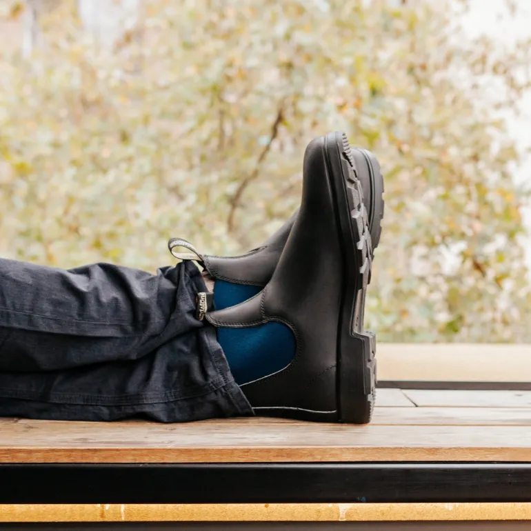 1917 Leather Boots with Blue Elastic in Voltan Black | Collen & Clare