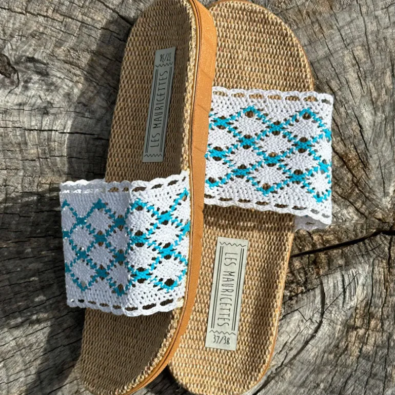 LES MAURICETTES Candice Sandals in Blue/White
