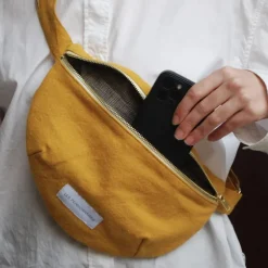 LES PENSIONNAIRES Organic Cotton Sling Bag in Saffron Yellow