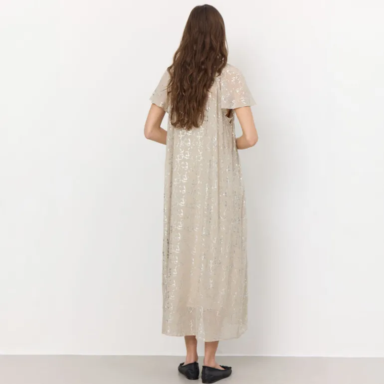 LEVETE ROOM Galaxy 1 V Neck Maxi Dress in Island Fossil Combo