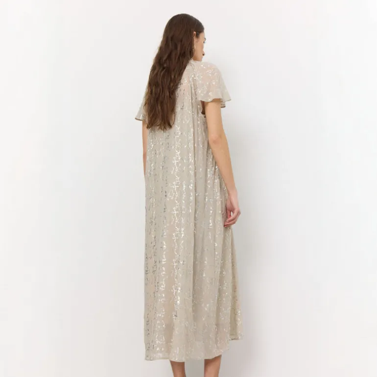 LEVETE ROOM Galaxy 1 V Neck Maxi Dress in Island Fossil Combo