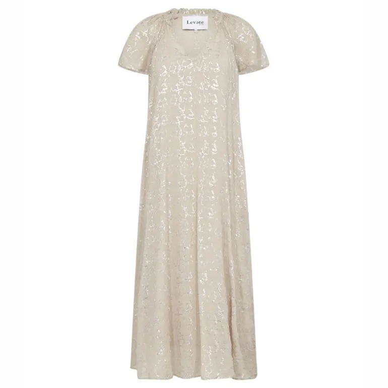 LEVETE ROOM Galaxy 1 V Neck Maxi Dress in Island Fossil Combo