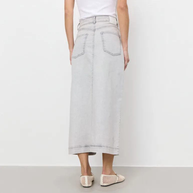 LEVETE ROOM Gill 1 Denim Maxi Skirt in Icy Grey