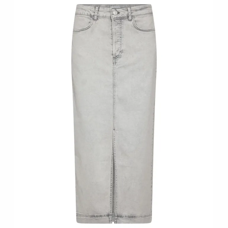 LEVETE ROOM Gill 1 Denim Maxi Skirt in Icy Grey