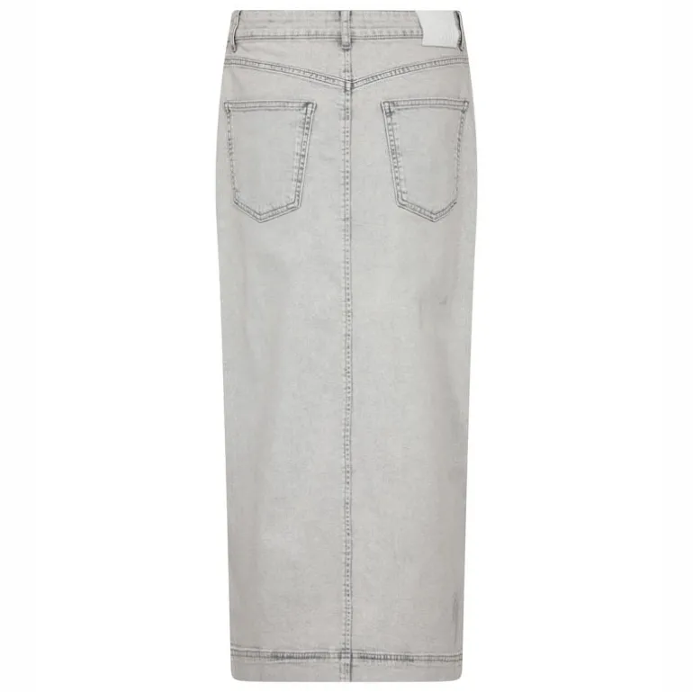 LEVETE ROOM Gill 1 Denim Maxi Skirt in Icy Grey