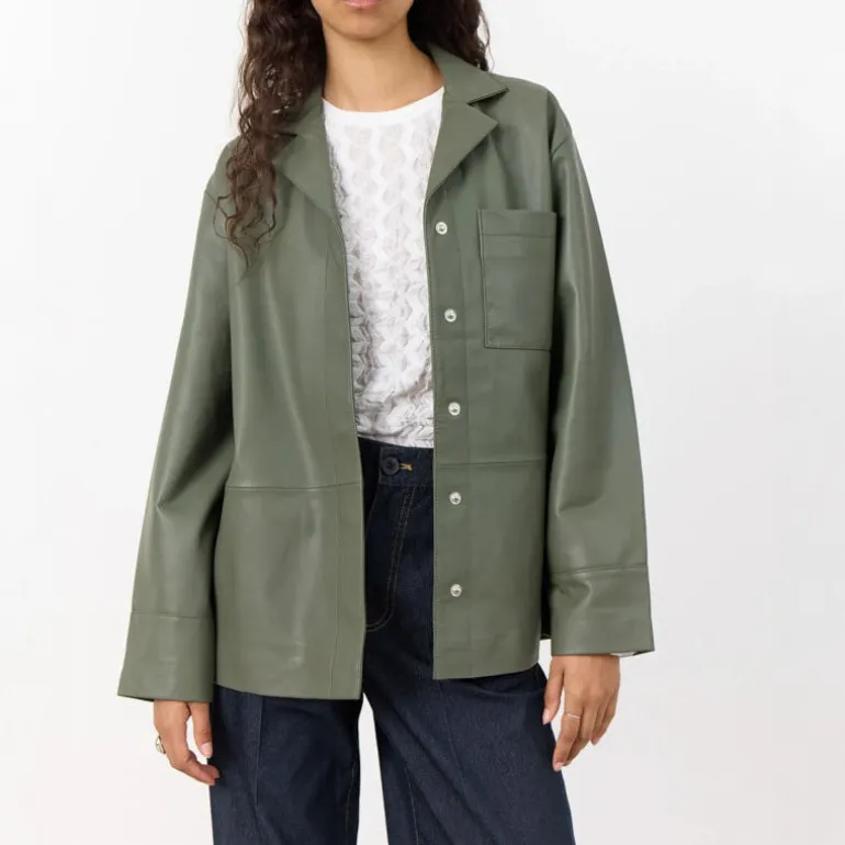 LEVETE ROOM Globa 35 Leather Jacket in Tea Leaf