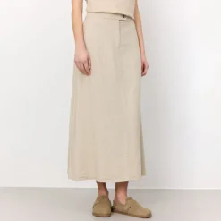 LEVETE ROOM Naja 22 Linen Mix Skirt in Island Fossil Melange