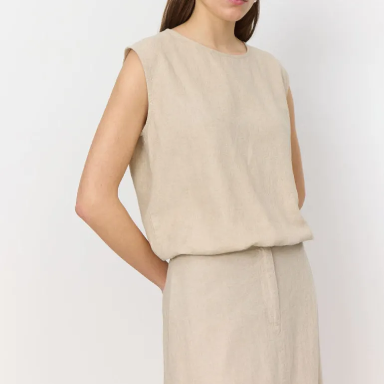 LEVETE ROOM Naja 28 Linen Mix Top in Island Fossil Melange