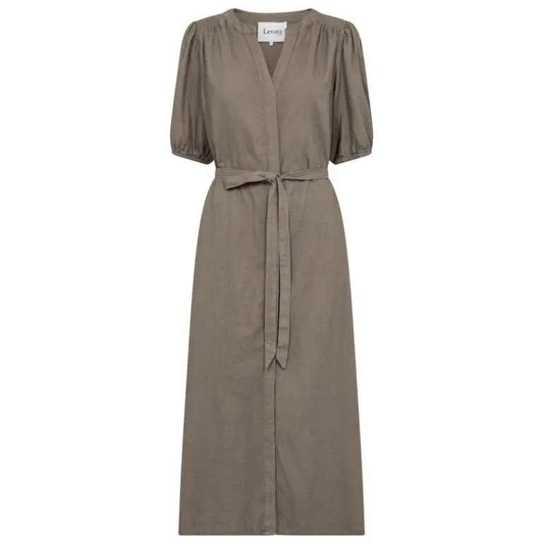 LEVETE ROOM Naja 27 Linen Midi Dress in Falcon