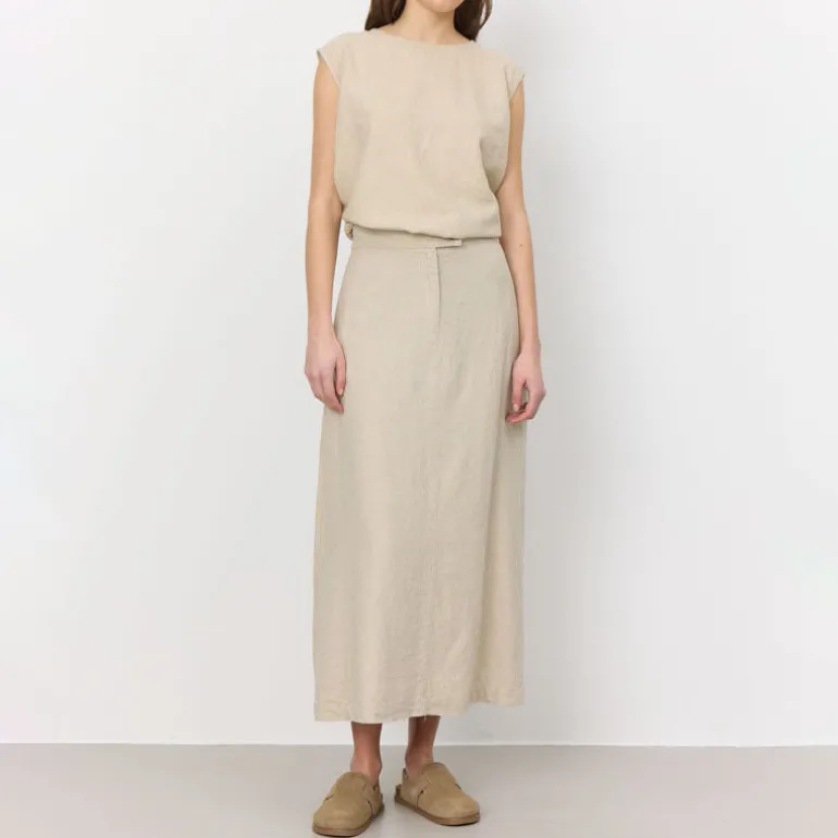 LEVETE ROOM Naja 22 Linen Mix Skirt in Island Fossil Melange