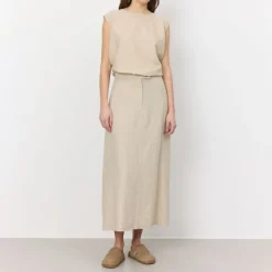 LEVETE ROOM Naja 28 Linen Mix Top in Island Fossil Melange