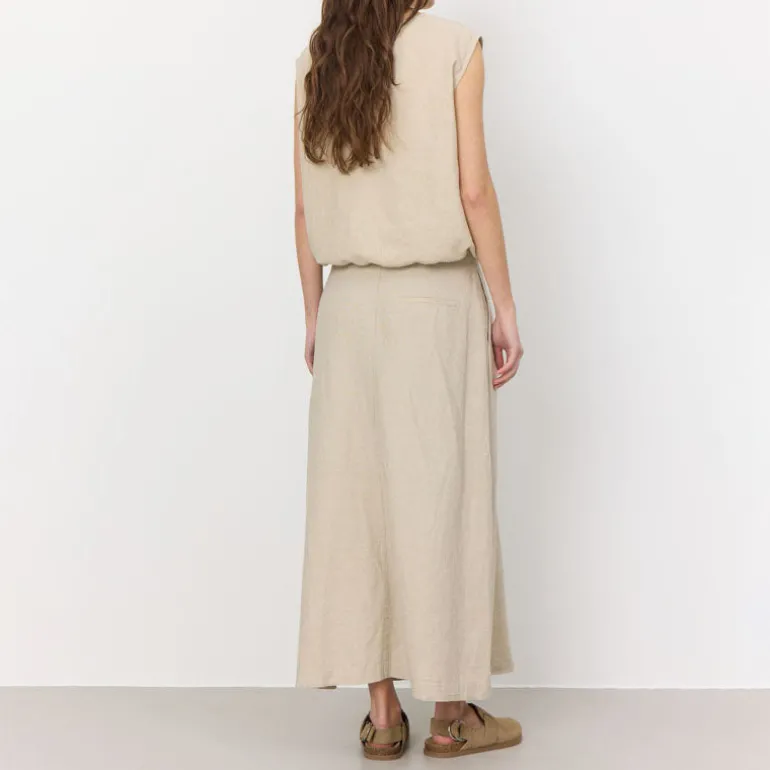LEVETE ROOM Naja 22 Linen Mix Skirt in Island Fossil Melange