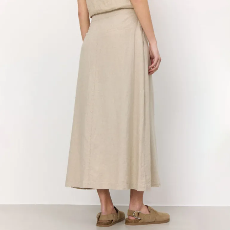 LEVETE ROOM Naja 22 Linen Mix Skirt in Island Fossil Melange