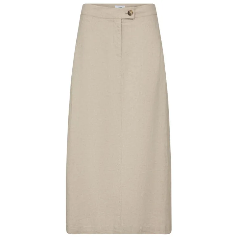 LEVETE ROOM Naja 22 Linen Mix Skirt in Island Fossil Melange