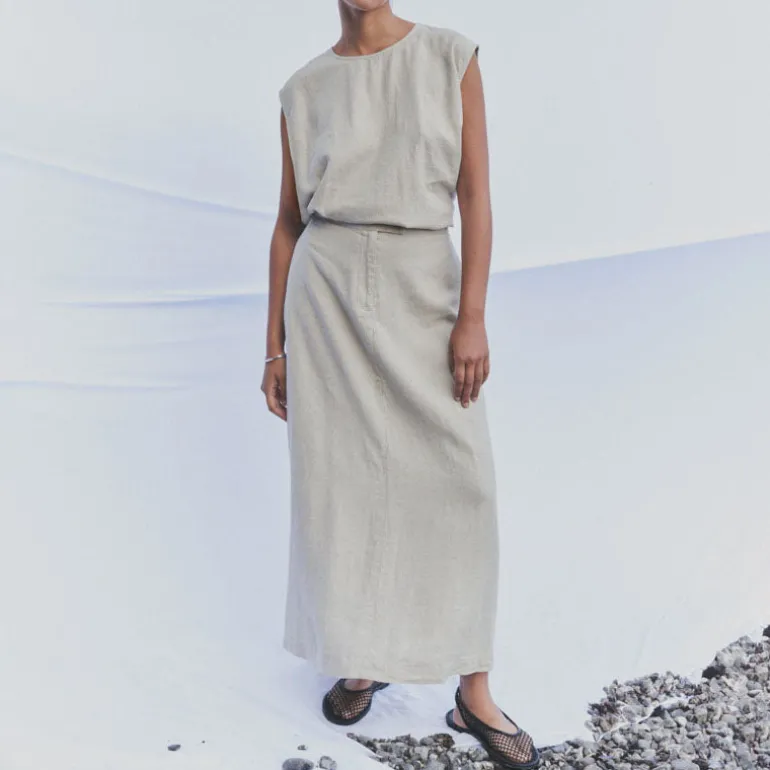 LEVETE ROOM Naja 28 Linen Mix Top in Island Fossil Melange
