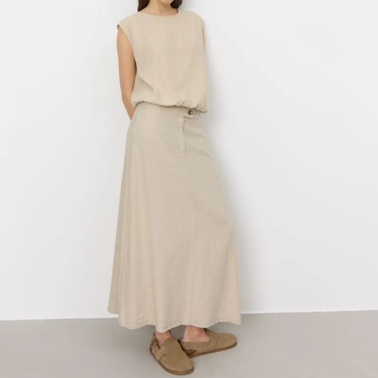 LEVETE ROOM Naja 28 Linen Mix Top in Island Fossil Melange