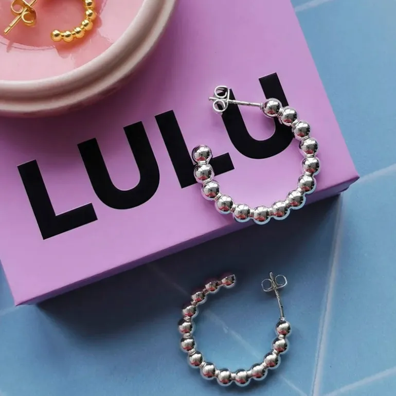LULU COPENHAGEN Large Colour Ball Hoops in Silver